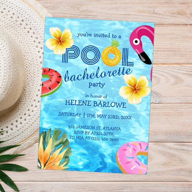 Convites Piscina de Festa de solteira de verão tropical (Pool Tropical Water Summer Bachelorette Party Invitation)