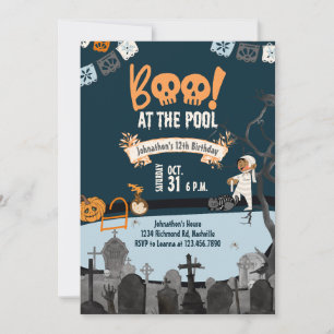 Convites Piscina de Halloween Crianças Natação Halloween An