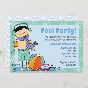 Convites Piscina de inverno Festa de Cabelo Negro Natação i