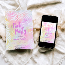 Convites Piscina de palma tropical de aquarela Doce 16