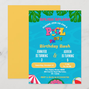 Convites Piscina de Parquinho de Aniversário Molhada e Dive