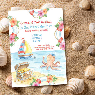 Convites Piscina Náutica Tropical Oceano Aniversário Infant