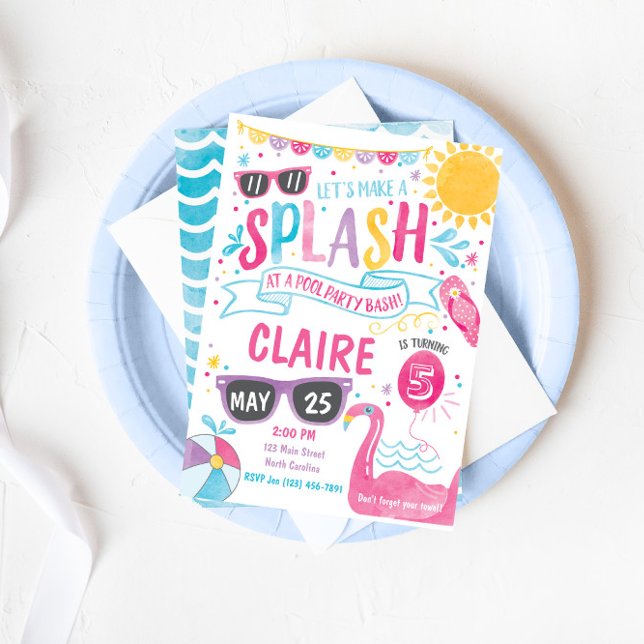 Convites Piscina, Piscina Bash Aniversário Convidado (Criador carregado)