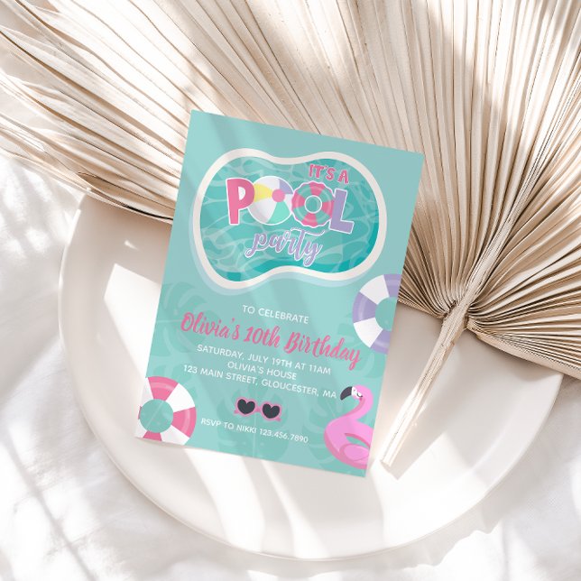 Convites Piscina rosa-piscina do partido no verão Aniversár (Criador carregado)