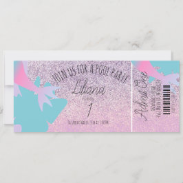 Convites Piscina Sereia Faux Glitter Birthday Ticket Party