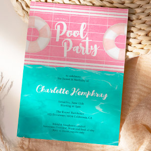 Convites Piscina tropical brilhante azul cor-de-rosa Doce 1