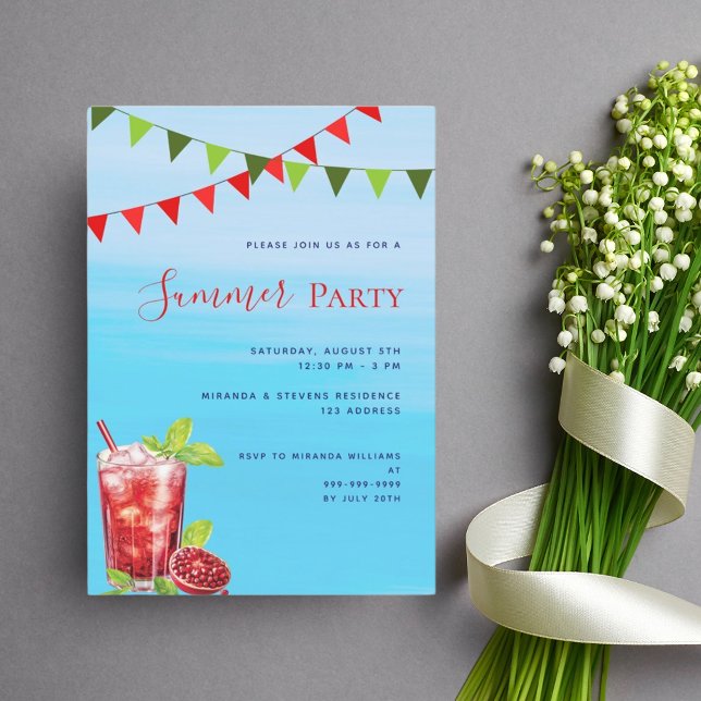 Convites Piscina vermelho bebida azul água (Criador carregado)