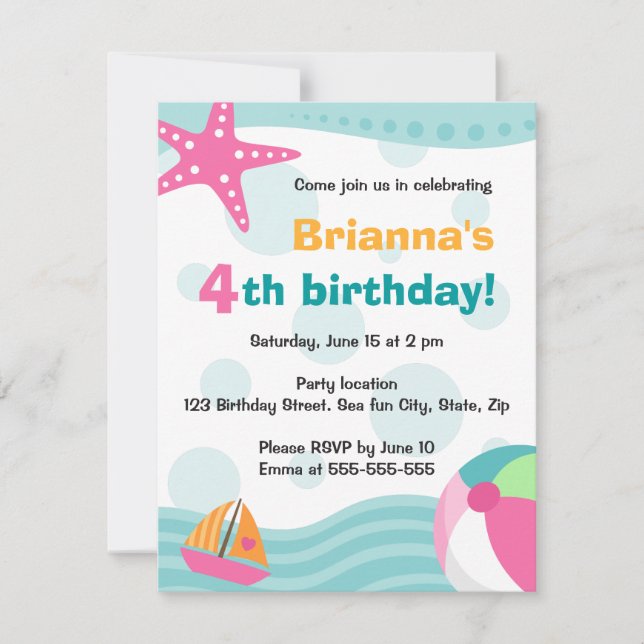 Convites piscinas bonitas e divertidas ou festa de praia co (Frente)