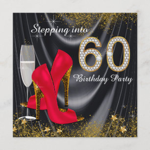 Convites Piso no vermelho do cetim do brilho de 60 festas