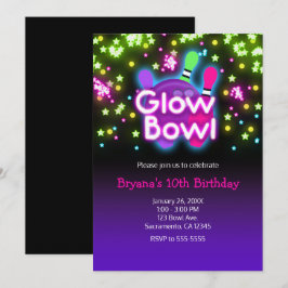 Convites Pista de Boliche Glow Bowl Estrelas Neon Festa de