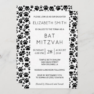 Convites Pista, patas, preto e branco, Bat Mitzvah