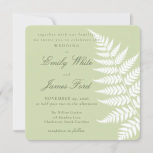 Convites Pistache Verde Branco Feto Elegante Quadrado Casam