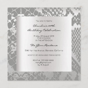 Convites Píthon Cobra Pele Negra Prata Aniversário