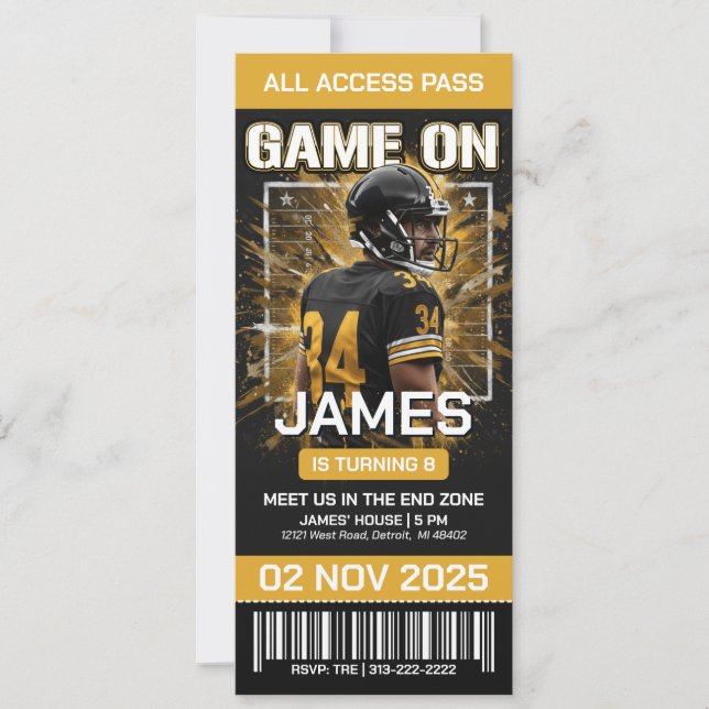 Convites Pittsburgh Football Ticket Birthday Invitation (Frente)
