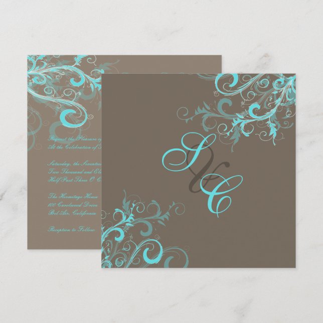 Convites Pix Dezines Swirls, Aqua + Cacau (Frente/Verso)