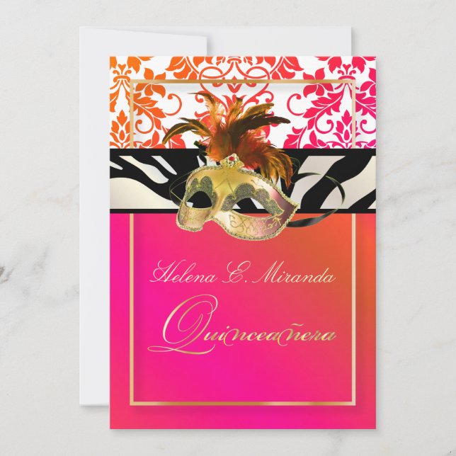 Convites Pix Dezines Tanza Damask/Quinceanera/Zebra (Frente)