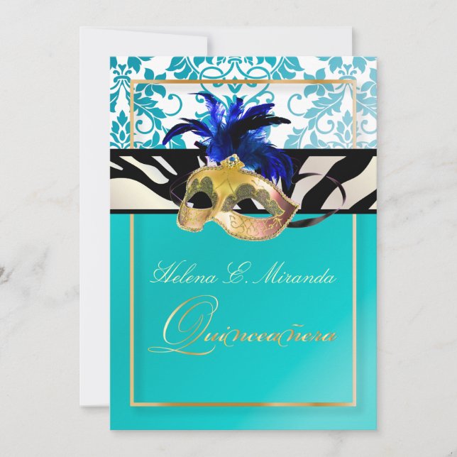 Convites Pix Dezines Tanza Damask/Quinceanera/Zebra (Frente)