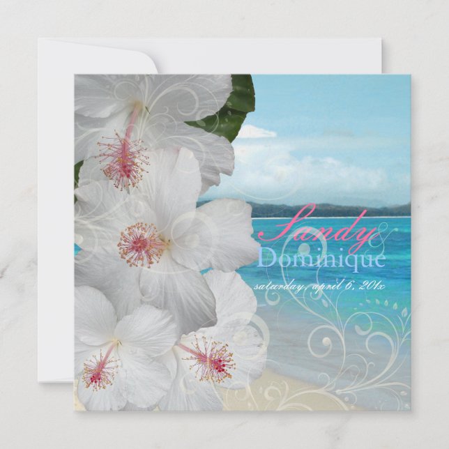 Convites Pix Dezines White Hibiscus/praia/casamento tropica (Frente)