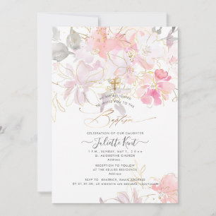 Convites PixDezin Watercolor Blush Sweetpeas Baptism
