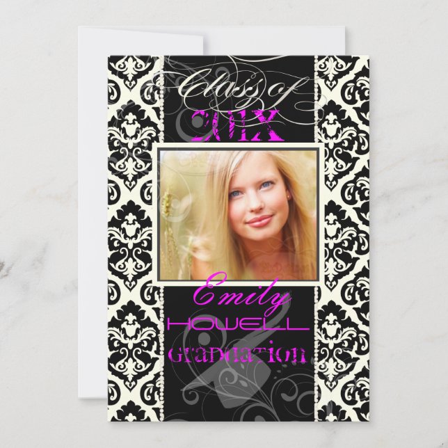 Convites PixDezines 2012 Formando, olivia damask/diy color (Frente)