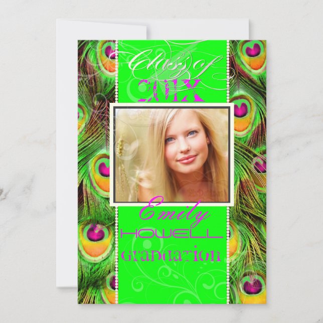 Convites PixDezines 2012 Formandos, pavão verde neon (Frente)