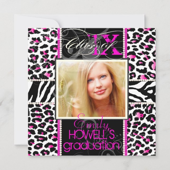 Convites PixDezines 2013 Graduados, impressão de chita/core (Frente)