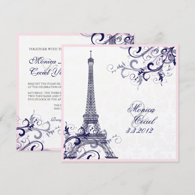 Convites PixDezines a torre eiffel/paris/METALLIC SILVER (Frente/Verso)