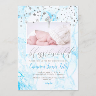 Convites PixDezines ABAIXO ESTA CRIANÇA, FAUX SILVER+MARBL