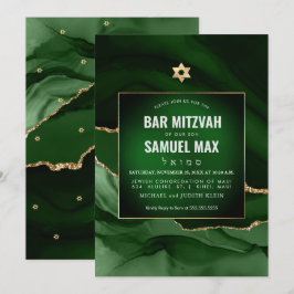 Convites PixDezines Ágata em Aquarela Verde Escuro Mitzvah 