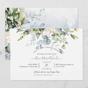 Convites PixDezines Água Cor Azul Goma Eucalyptus Bridal