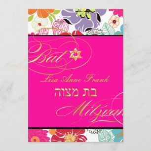 Convites PixDezines Alegre, Bat Mitzvah/ cor DIY