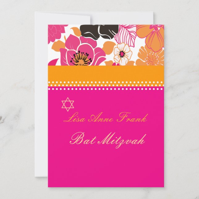 Convites PixDezines Alegre floral retrô, Bat Mitzvah (Frente)