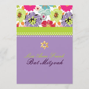Convites PixDezines Alegre retro floral, Bat Mitzvah