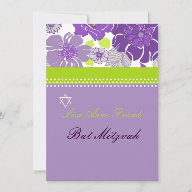 Convites PixDezines ALEGRE RETRO FLORAL BAT MITZVAH (Frente)
