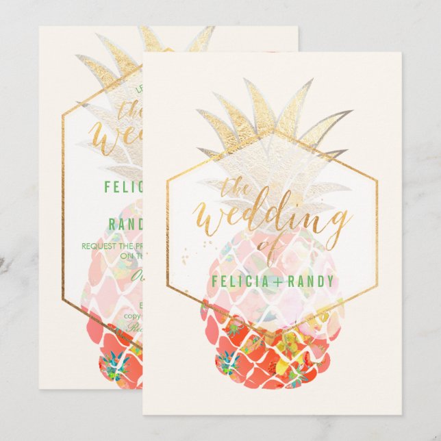 Convites PixDezines Aloha Abacaxis / Fundo DIY (Frente/Verso)