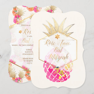 Convites PixDezines Aloha Ananás/Aquarela/Bat Mitzvah