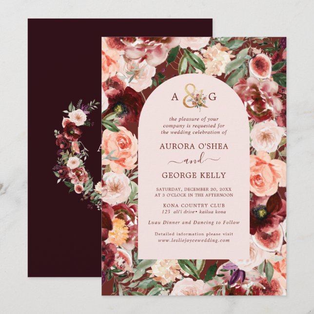 Convites PixDezines Amor de Outono H2 Flores Vermelhas Mars (Frente/Verso)
