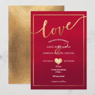 Convites PixDezines Amor em Faux Dourado/Veludo Vermelho