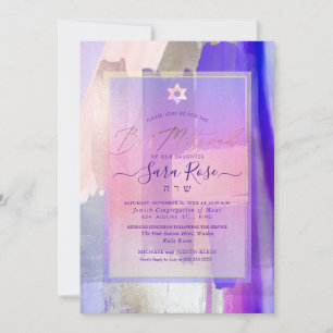 Convites PixDezines Amostras de Aquarela Roxa Bat Mitzvah