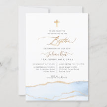 PixDezines Aquarela Agate Bebê Azul Batismo Dourad