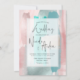 Convites PixDezines Aquarela Aqua, Blush Rosa Dourado