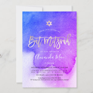 Convites PixDezines Aquarela Azul+Bat Rosa Mitzvah