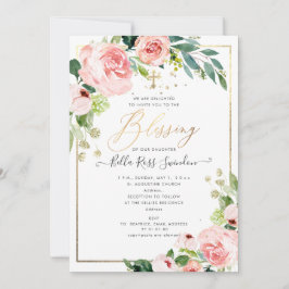 Convites PixDezines Aquarela Flores Delicadas Rosa Batismo