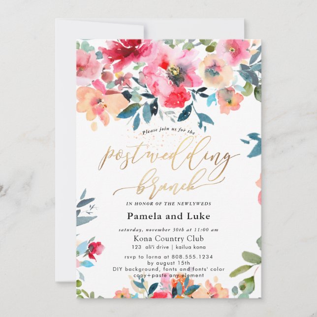 Convites PixDezines Aquarela Jardim Rosas Casamento Brunch (Frente)