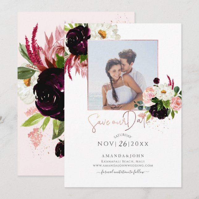 Convites PixDezines Aquarela Rustic Bloom, Salve o Dia (Frente/Verso)