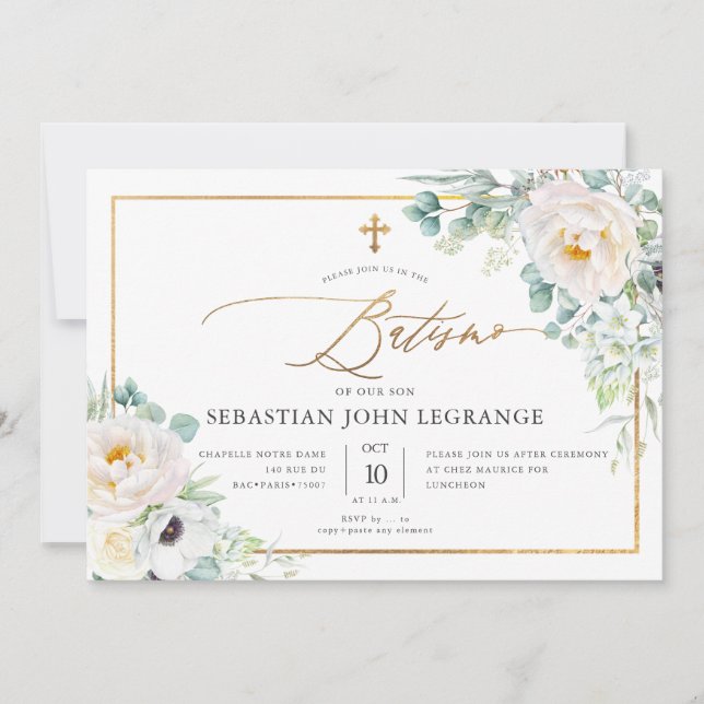 Convites PixDezines AquarelaPeôni como Eucalipto Batismo (Frente)