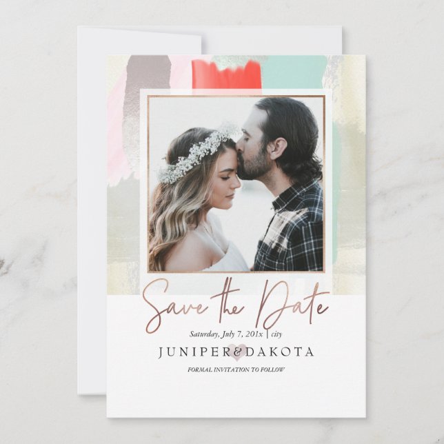 Convites PixDezines Arte Moderna, Coral+Mint (Frente)