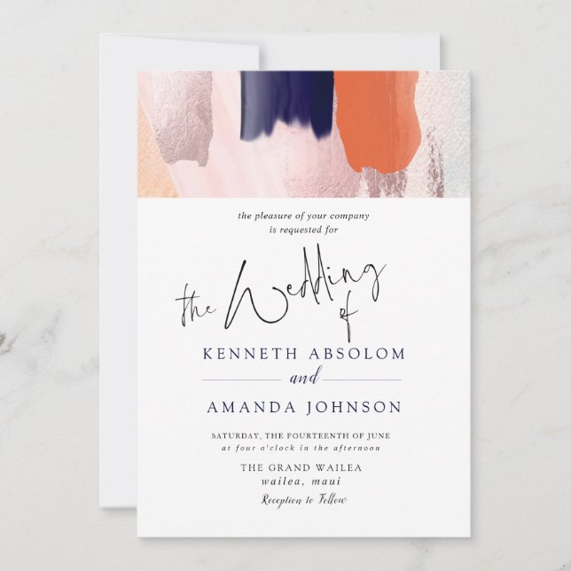 Convites PixDezines Arte Moderna Vermelho, Rosa Dourado Cor (Frente)