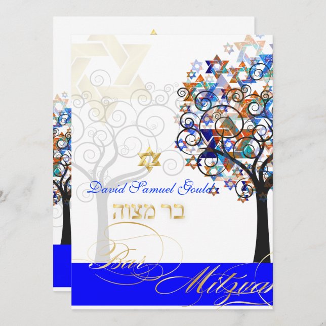 Convites PixDezines ÁRVORE DA VIDA BAR MITZVAH (Frente/Verso)