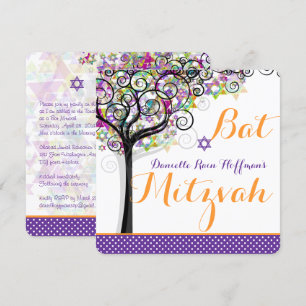 Convites PixDezines árvore da vida Bat Mitzvah/fundo diár